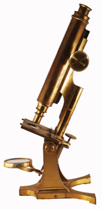 A close-up of a gold microscope
Description automatically generated