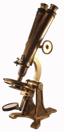 A close-up of a gold microscope
Description automatically generated