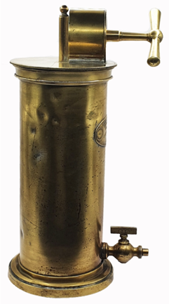 A brass cylinder with a key
Description automatically generated